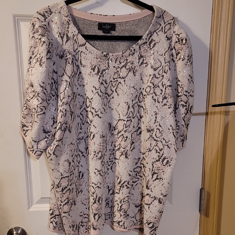 Bobeau Cream and Black Blouse Chic Top
